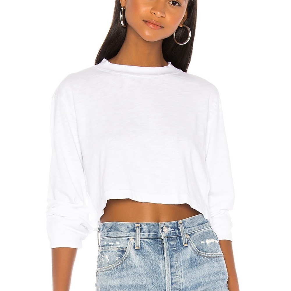 Cotton Citizen White Long Sleeve Crop Top